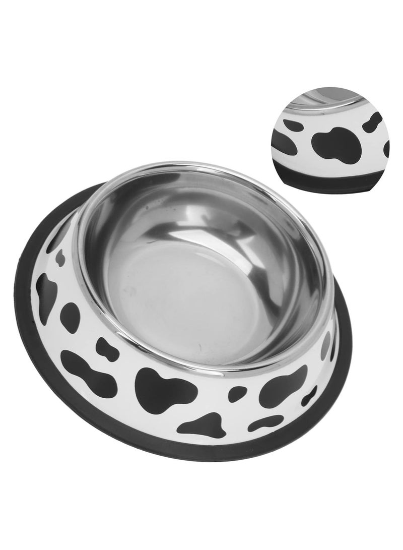 Rubik Pet Bowl Stainless Steel Cow Pattern Round Pet Feeder Bowl with Rubber Ring Bottom for Small Cat Dog (18cm/ 7.1 inch) White/Silver  - Image 5