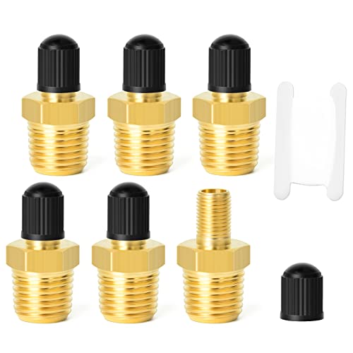GASHER 6PCS 1/4" NPT Tank Valve Anti-Corrosion Brass Schrader Valve with 1/4" Male NPT,Using with Air Compressor Tanks - Image 1