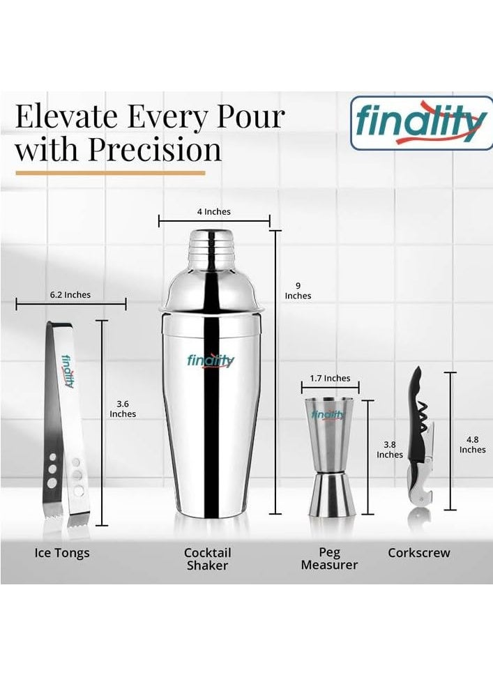 FINALITY finality Bar Set Cocktail Shaker Peg Measurer Ice Tong Cork Screw Stainless Steel Dishwasher Safe Smooth Edges Ideal for Gifting Leakproof Builtin Filter Bartender Kit for Home  - Image 2