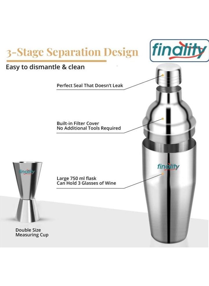 FINALITY finality Bar Set Cocktail Shaker Peg Measurer Ice Tong Cork Screw Stainless Steel Dishwasher Safe Smooth Edges Ideal for Gifting Leakproof Builtin Filter Bartender Kit for Home  - Image 3