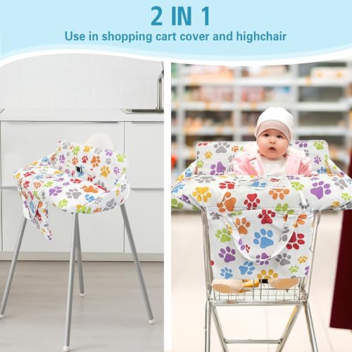 gxfcymxbd Shopping Cart Cover for Baby2in1 High Chair Cover SoftPortableand Machine WashableComfortable Cotton Seat Pad with Safety Harness and Portable Cloth BagFits All Supermarkets and Restaurants - Image 3