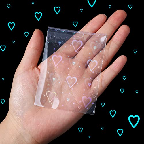 Tinlade 200 Pcs Laser Flashing Kpop Holographic Photo Card Sleeves Little Star Heart Glass Gemstone Transparent Trading Cards Sleeves 2.6 x 3.5 Inches - Image 4