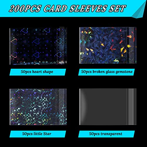 Tinlade 200 Pcs Laser Flashing Kpop Holographic Photo Card Sleeves Little Star Heart Glass Gemstone Transparent Trading Cards Sleeves 2.6 x 3.5 Inches - Image 2