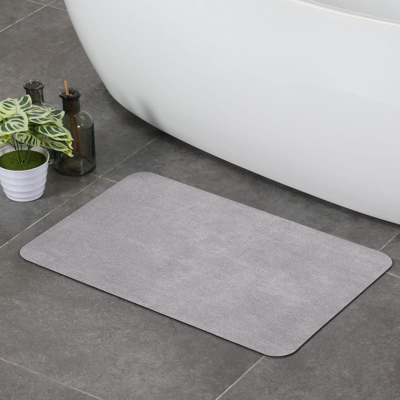 Stiio Bath Mat for Bathroom Flat Bath Rug Super Absorbent Quick Dry Non Slip Thin Bathroom Mats Fit Under Door Easy Clean Washable Shower Mat Carpet for Kitchen Bathtub Sink Grey 15x23 inches