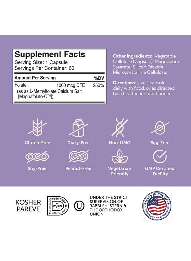 Zahler Methylfolate - Supports Healthy Fetal Development and Genetic Health - Methylated Folic Acid from 1000 mcg DFE L-Methylfolate - Kosher Non GMO Methyl Folate Supplement for Women (60 Capsules) - Image 4