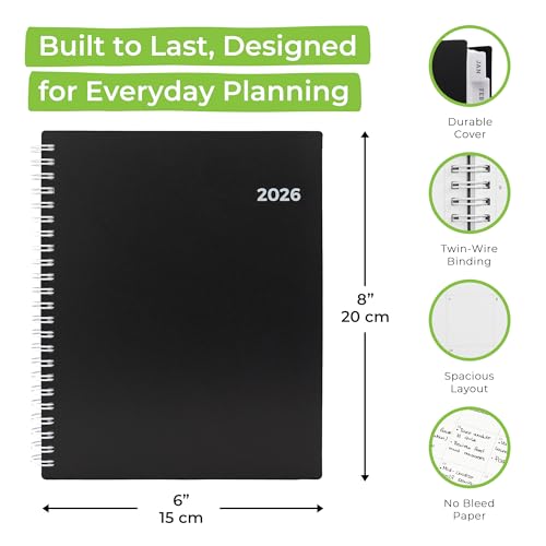 WallDeca 2026 Planner, Agenda Planner With Weekly And Monthly View, Daily Agenda Book And Yearly Planners Calendar Book, Spiral Bound With Tabs, Notes, Goals And Holidays (8 x 6 in) - Image 2