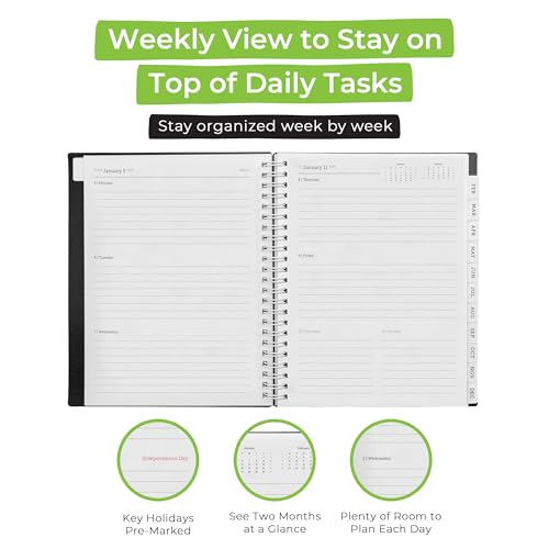 WallDeca 2026 Planner, Agenda Planner With Weekly And Monthly View, Daily Agenda Book And Yearly Planners Calendar Book, Spiral Bound With Tabs, Notes, Goals And Holidays (8 x 6 in) - Image 5