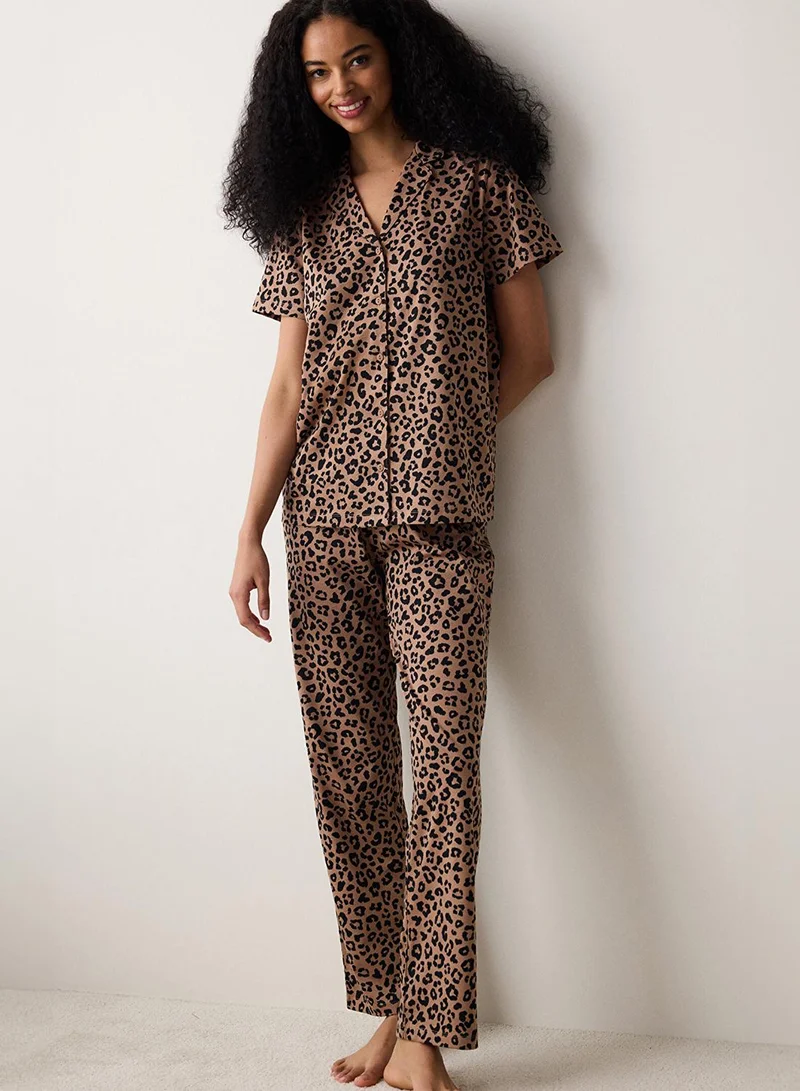 بنتي طقم بيجامة بطبعة جلد الفهد من قطن إنت آريا