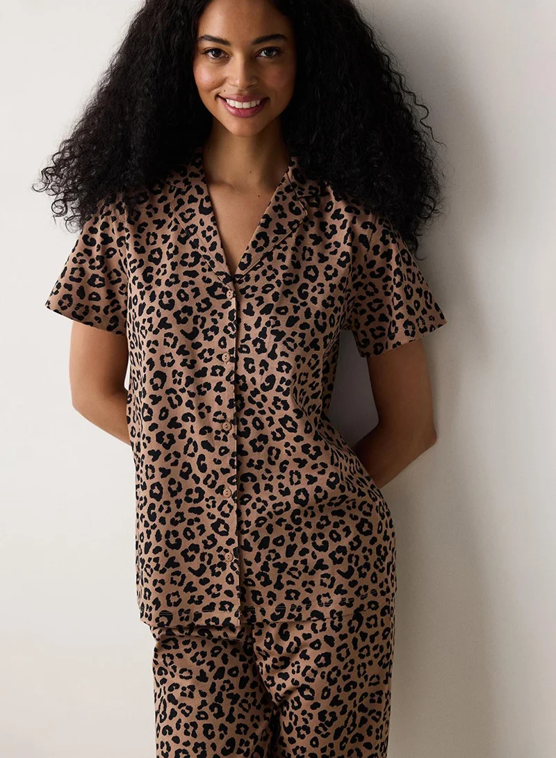 بنتي طقم بيجامة بطبعة جلد الفهد من قطن إنت آريا