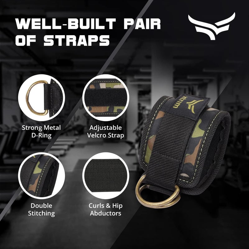 XTRIM Durafit Unisex Stylish Ankle Straps with Metal D-Rings for Cable Machine, Kickbacks and Glutes Workouts, Adjustable Ankle Straps, Curls & Hip Abductors with Padded Neoprene Support (Army Green) - Image 4