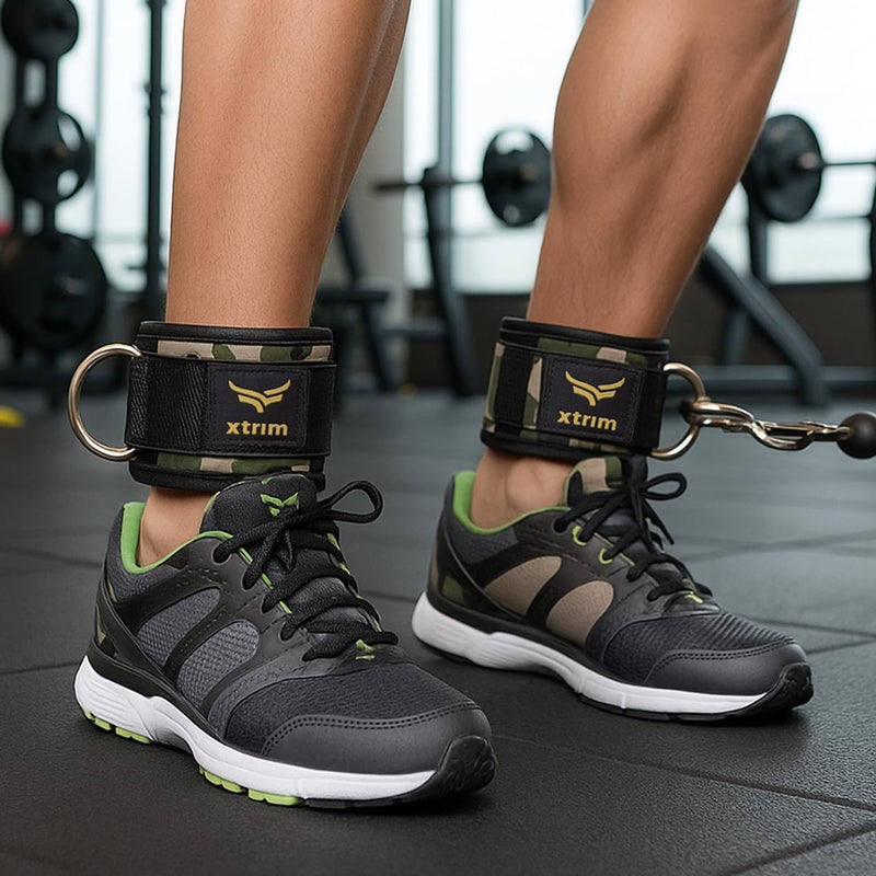 XTRIM Durafit Unisex Stylish Ankle Straps with Metal D-Rings for Cable Machine, Kickbacks and Glutes Workouts, Adjustable Ankle Straps, Curls & Hip Abductors with Padded Neoprene Support (Army Green) - Image 1