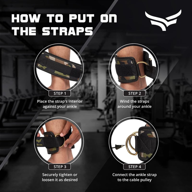 XTRIM Durafit Unisex Stylish Ankle Straps with Metal D-Rings for Cable Machine, Kickbacks and Glutes Workouts, Adjustable Ankle Straps, Curls & Hip Abductors with Padded Neoprene Support (Army Green) - Image 5