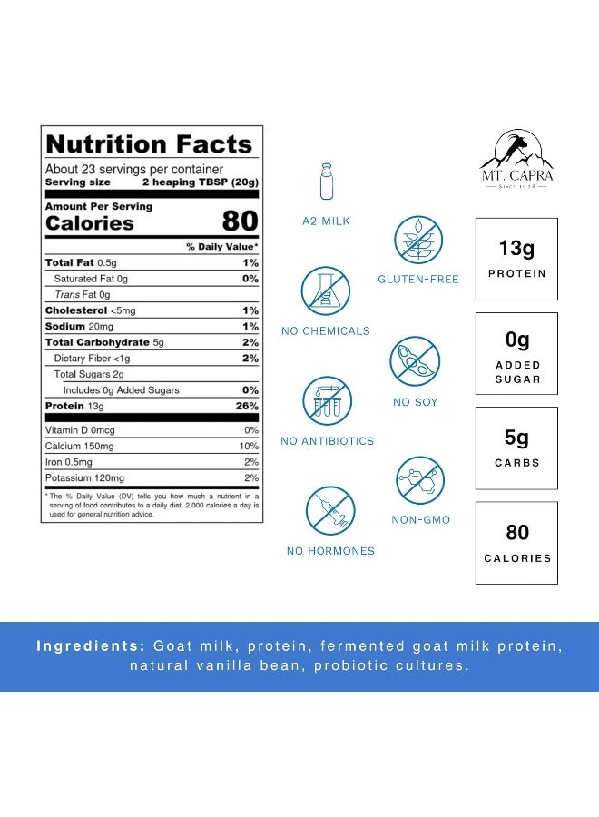 MT. CAPRA SINCE 1928 Mt. Capra Products - Caprotein Goat-Milk Protein Vanilla Flavor 1 Lb. - Image 2