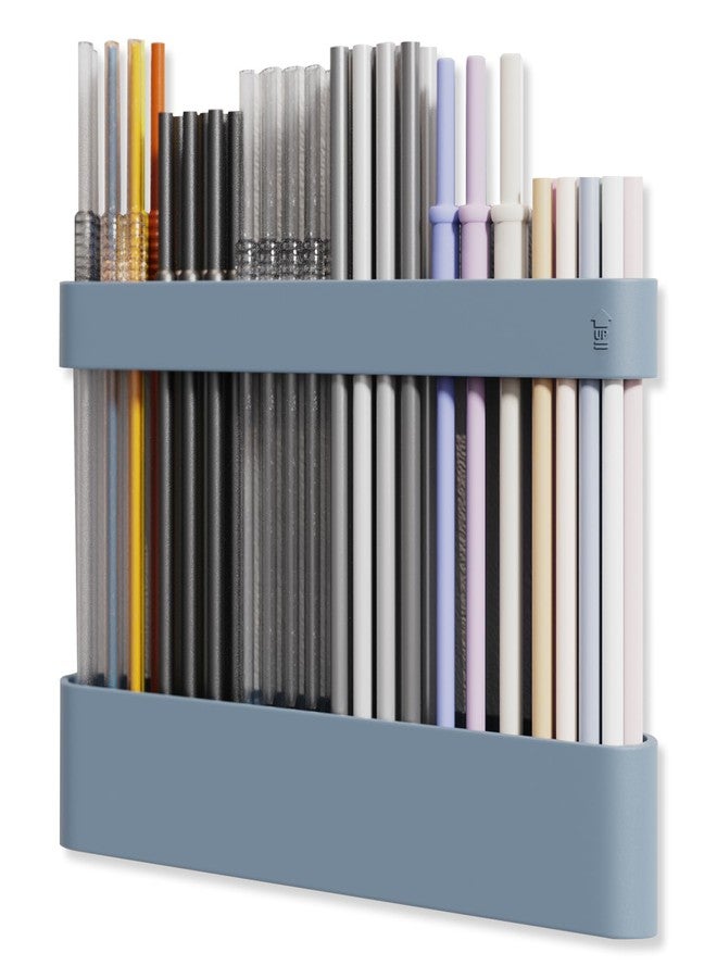 ABLY Straw Holder, reusable straw storage rack, suitable for kitchen walls, counters, cabinet doors, refrigerator doors, etc (Dark blue) - Image 1