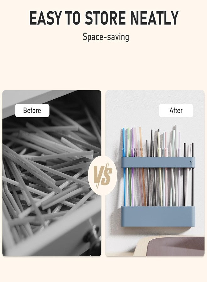 ABLY Straw Holder, reusable straw storage rack, suitable for kitchen walls, counters, cabinet doors, refrigerator doors, etc (Dark blue) - Image 3