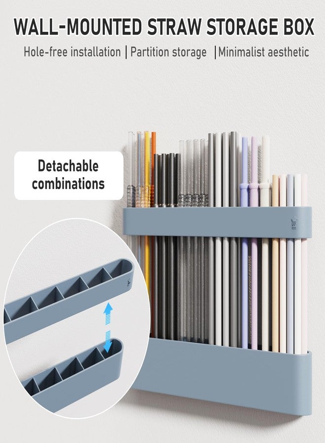 ABLY Straw Holder, reusable straw storage rack, suitable for kitchen walls, counters, cabinet doors, refrigerator doors, etc (Dark blue) - Image 2