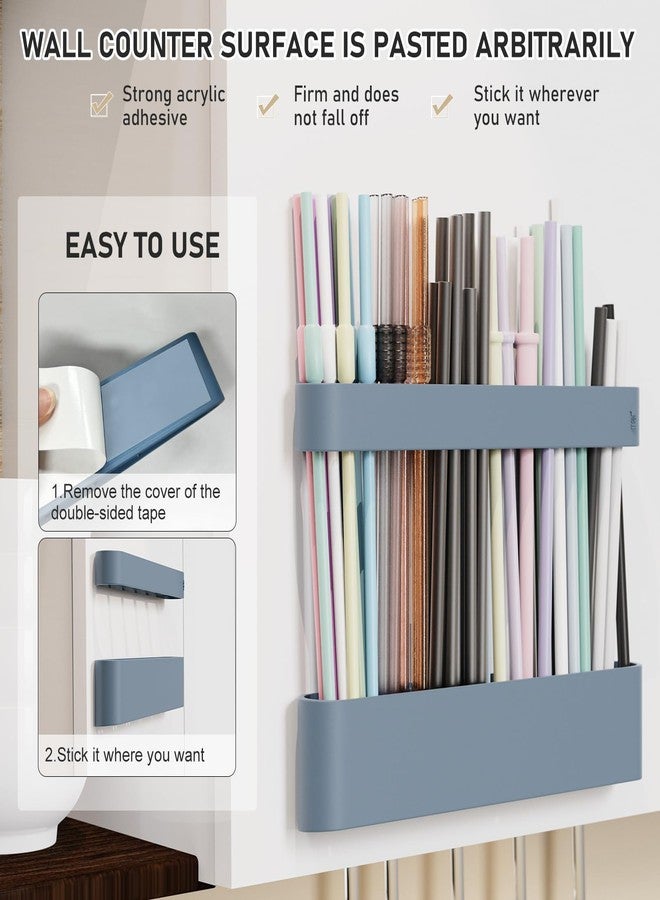 ABLY Straw Holder, reusable straw storage rack, suitable for kitchen walls, counters, cabinet doors, refrigerator doors, etc (Dark blue) - Image 4