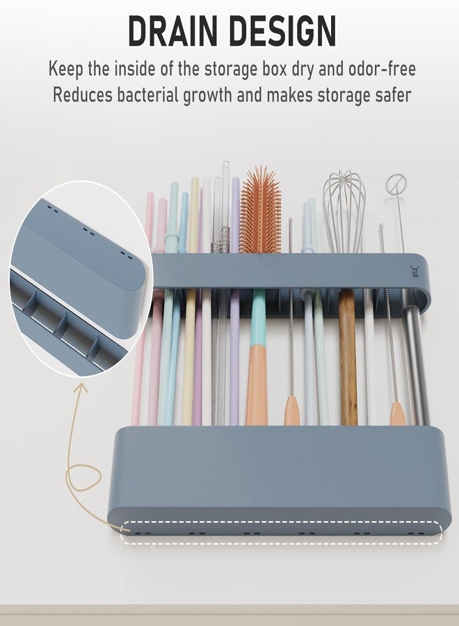 ABLY Straw Holder, reusable straw storage rack, suitable for kitchen walls, counters, cabinet doors, refrigerator doors, etc (Dark blue) - Image 5
