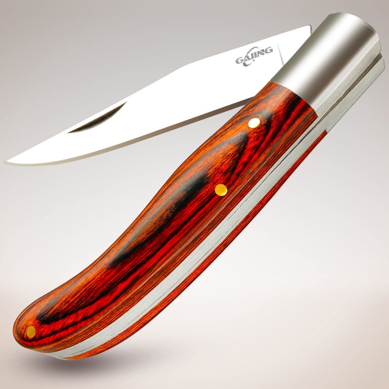 gajing Wellpolished Red Cherry Wood Handle Small Pocket Knife for WomenMen with 3 inches bladeOld Timers Traditional Barlow Folding Slipjoint EDC Knife