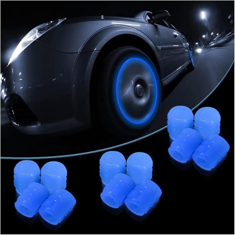 أغطية ساق صمام الإطارات المتوهجة باللون الأزرق في الظلام 12 قطعة عالمية للسيارات وسيارات الدفع الرباعي والدراجات النارية - Image 2