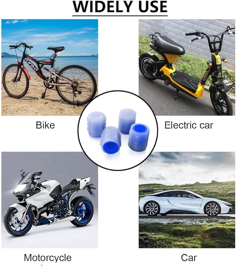 أغطية ساق صمام الإطارات المتوهجة باللون الأزرق في الظلام 12 قطعة عالمية للسيارات وسيارات الدفع الرباعي والدراجات النارية - Image 4