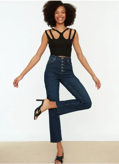 trendyol High Waist Button Detail Jeans