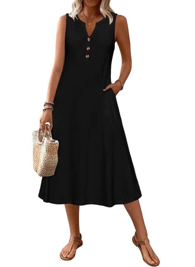 zeagoo Summer Dress for Women 2026 Sleeveless Tank Midi Dress Vacation Beach Sundress Aline Boho Clothing, Black, M - Image 1