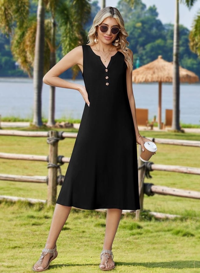 zeagoo Summer Dress for Women 2026 Sleeveless Tank Midi Dress Vacation Beach Sundress Aline Boho Clothing, Black, M - Image 5