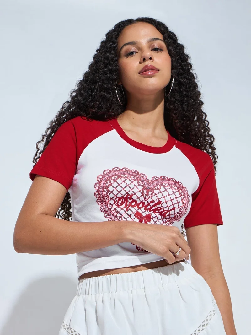 OUTZIDR  White Crew Neck Graphic Tshirt for Women | Best Price UAE