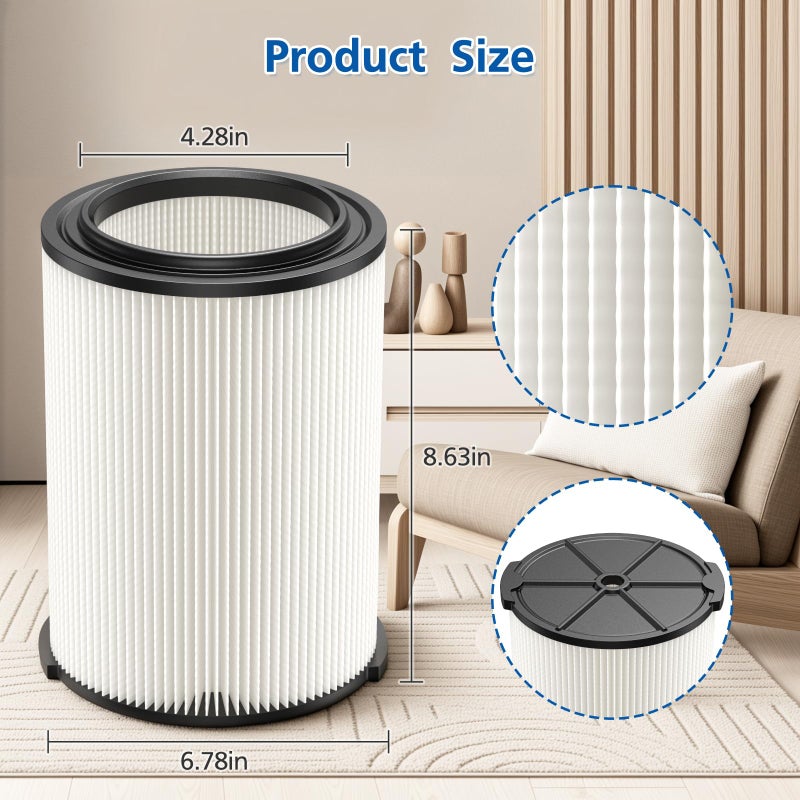 LINNIW 2-pack Standard Wet/dry Vac VF4000 Replacement Filter, Compatible with RIDGID Vacs 5-20 Gallons Vacuum Cleaner - Image 2