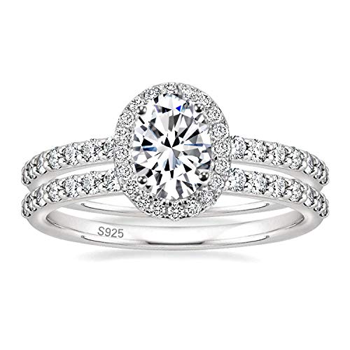 EAMTI 1.5CT 925 Sterling Silver Cubic Zirconia Bridal Rings Sets Oval Cut CZ Engagement Rings Wedding Band for Women Size 7 - Image 1