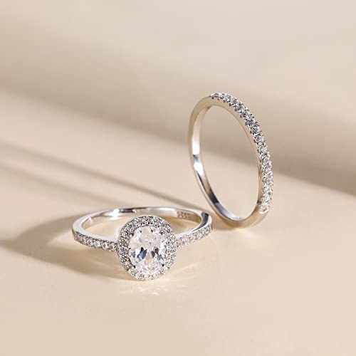 EAMTI 1.5CT 925 Sterling Silver Cubic Zirconia Bridal Rings Sets Oval Cut CZ Engagement Rings Wedding Band for Women Size 7 - Image 3