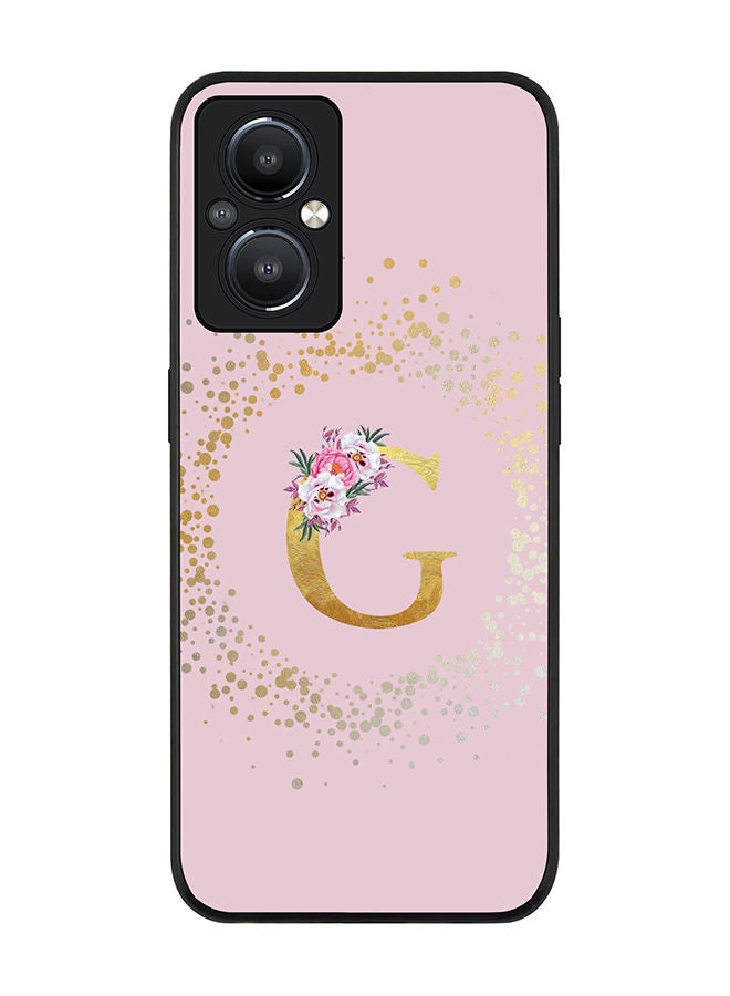 Stylizedd Rugged Black edge case for Reno8 Z 5G / Reno8 Lite 5G / Reno7 Z 5G Slim fit Soft Case Flexible Rubber Edges Anti Drop TPU Gel Thin Cover - Monogram Initial Letter Floral Pattern Alphabet - G (Pink) - Image 1