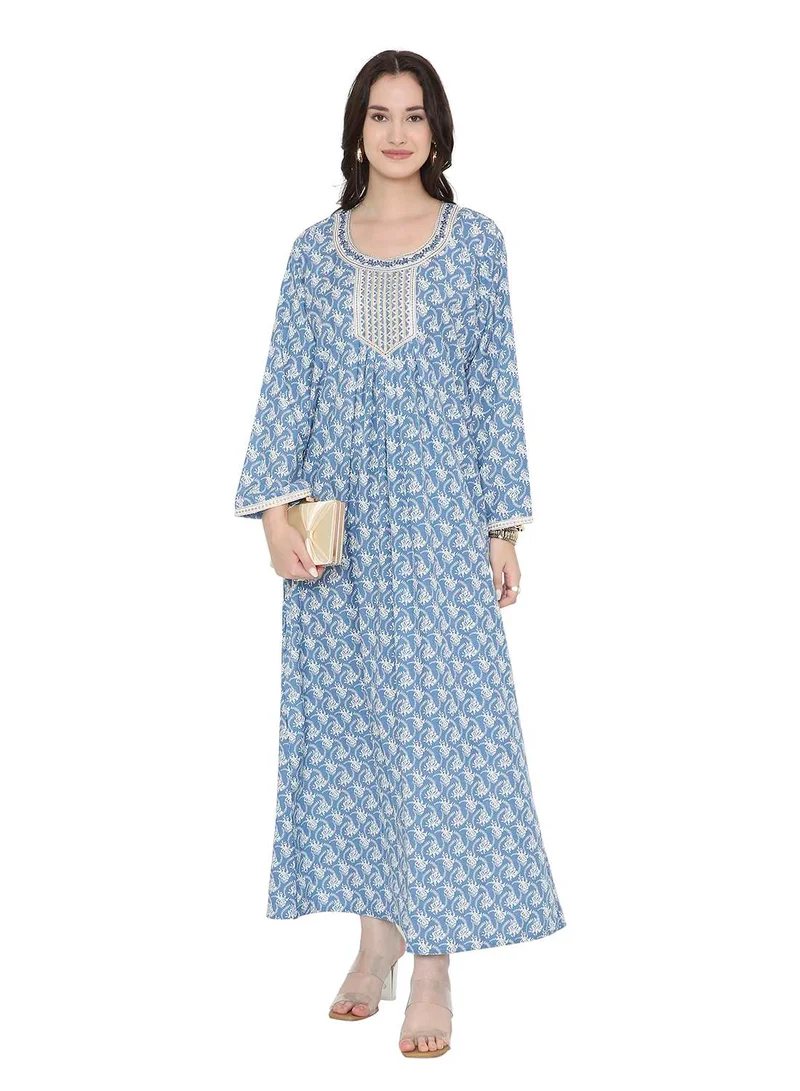 HANA & SARA Elegnat Printed Long Arabic Kaftan Jalabiya Dresses