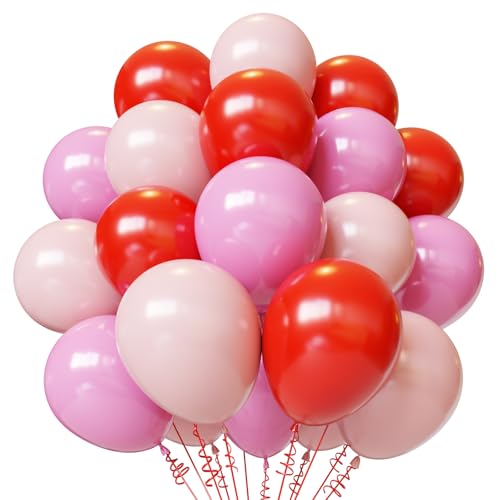 YMSZ Red and Pink Balloons 50pcs 12 inch Red and Pink Balloons for Valentines Theme Party Supplies Wedding Birthday Party Decorations - Image 1