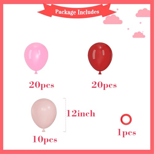 YMSZ Red and Pink Balloons 50pcs 12 inch Red and Pink Balloons for Valentines Theme Party Supplies Wedding Birthday Party Decorations - Image 5