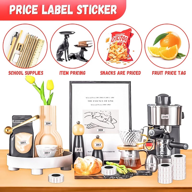 MotBach 8000Pcs 10Rolls Price Stickers Price Tags Labels for Mx-5500 Labeller, White Price Gun Labels Stickers Tags White Pricemarker Machine Sticker Label tag - Image 4