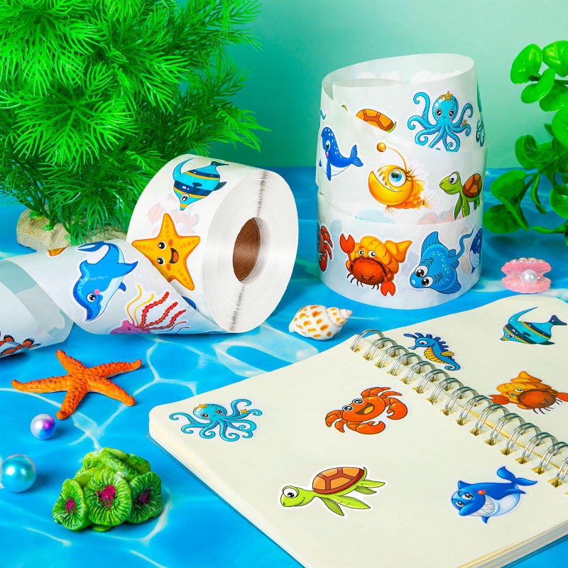 KFPPLXQ 1200 Pcs Ocean Animal Stickers Roll Sea Animal Stickers Cute Roll Sticker Cartoon Fish Sticker Deals Sea Creature Labels for Teacher Reward School Supplies Incentives (16 Styles) - Image 5