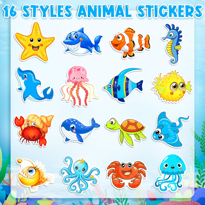 KFPPLXQ 1200 Pcs Ocean Animal Stickers Roll Sea Animal Stickers Cute Roll Sticker Cartoon Fish Sticker Deals Sea Creature Labels for Teacher Reward School Supplies Incentives (16 Styles) - Image 2