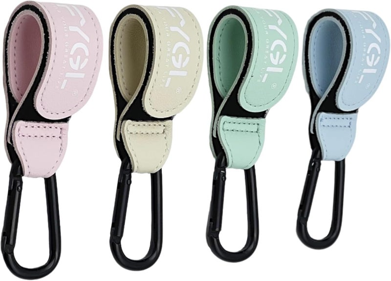 FYGL Daily universal pick Stroller Hooks - Leather Buggy Clips, Pushchair Carabiner Clip for bags, Easy Attachment for Pram, Universal Stroller Clips and Hooks, Stroller Accessories - Mix Colors (4 Pack) Small apartment fit - Image 1