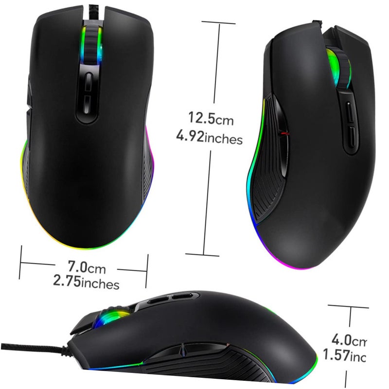 ماوس ألعاب مريح بـ7 أزرار مع إضاءة خلفية RGB ودقة 2400 نقطة في البوصة وقبضة مريحة لأجهزة الكمبيوتر المحمولة والكمبيوتر الشخصي - Image 3