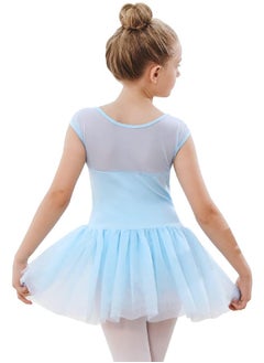 Stelle Stelle Girls Ballet Leotards Dance Tutu Skirt Dress Outfit (Toddler/Little Kid/Big Kid) (Blue (Mesh cap sleeve), 5T)  - Image 1