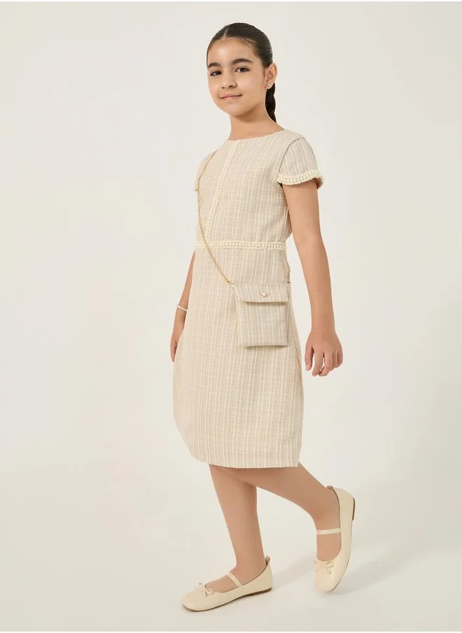 ستايلي Embellished Tweed Short Sleeve Dress with Bag