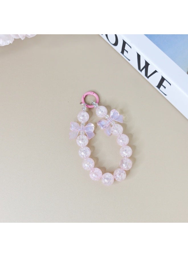 NIBEMINENT Beaded Phone Lanyard, Anti Lost Removable Wrist Strap, Double Bowknot Crack Bead Bracelet Pendant, Phone Keychain Lanyard，Transparent Powder - Image 1