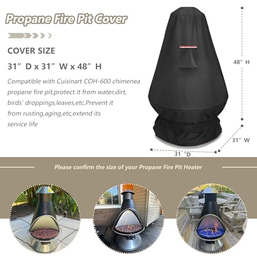 Alickwang CHC601 Chimenea Propane Fire Pit Heater CoverHeavy Duty 600D Waterproof Cover Compatible with COH600 Chimenea Propane Fire Pit31D x 31W x 48HBlack - Image 3