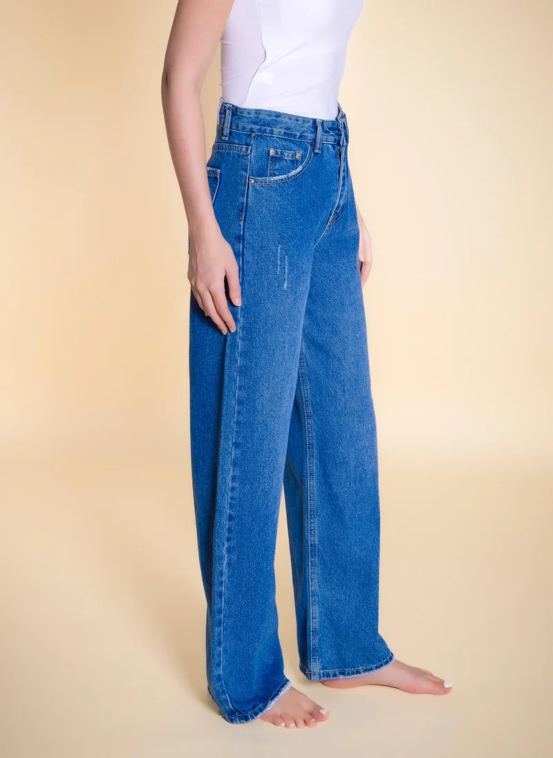 Shapes Blue DETAILED WIDE-LEG JEANS for Women | Best Price UAE