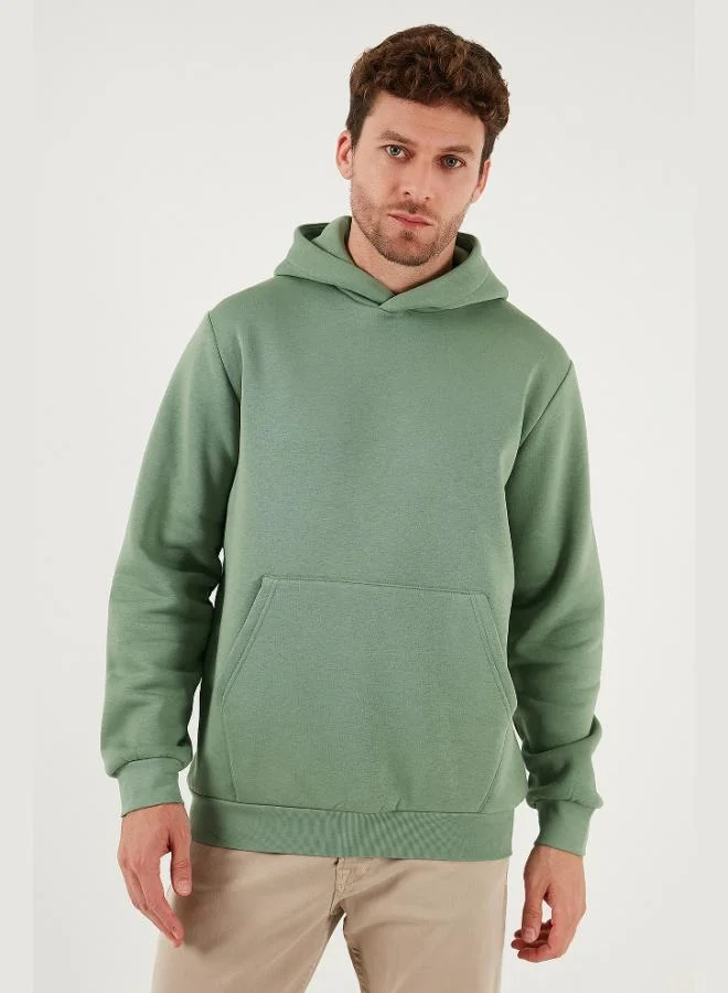 بوراتي سويت شيرت بقلنسوة بقصة عادية وجيب كنغر وبطانة صوف ناعم للرجال من بوراتي