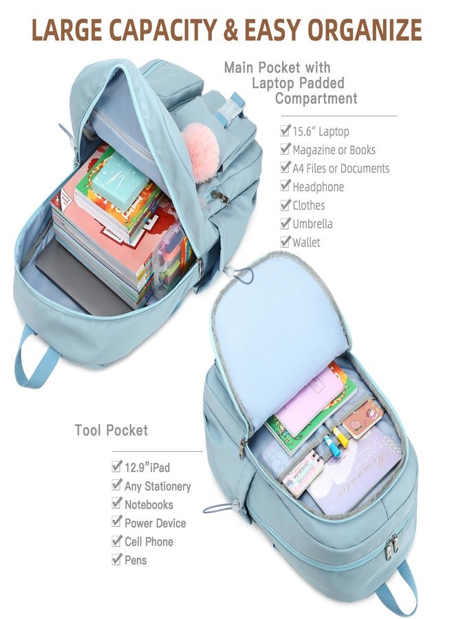 LXYGD Laptop Backpack 15.6 Inch Elementary Middle High School Bag College Backpacks with Lunch Box Pencil Pouch 3 PCS Set Travel Bookbags for Teens Girls Women Students (Blue) - Image 2