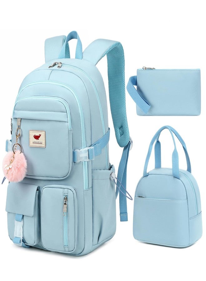 LXYGD Laptop Backpack 15.6 Inch Elementary Middle High School Bag College Backpacks with Lunch Box Pencil Pouch 3 PCS Set Travel Bookbags for Teens Girls Women Students (Blue) - Image 1