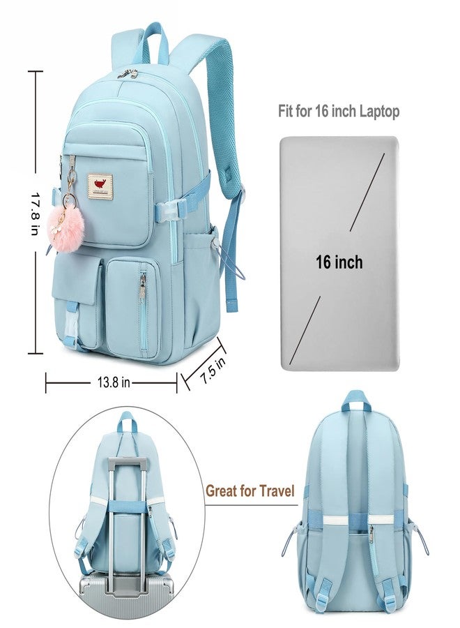 LXYGD Laptop Backpack 15.6 Inch Elementary Middle High School Bag College Backpacks with Lunch Box Pencil Pouch 3 PCS Set Travel Bookbags for Teens Girls Women Students (Blue) - Image 5